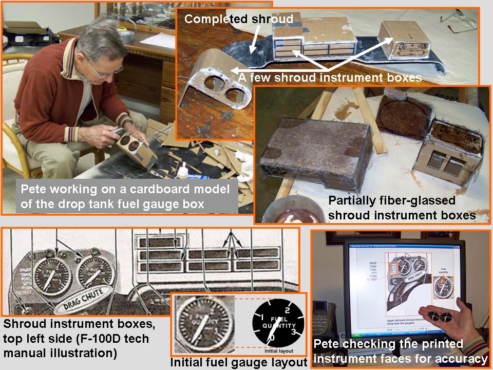 A composite picture that shows the work done to make the Instrument panel shroud
            instrument boxes. 
            Click on the picture to enlarge it.